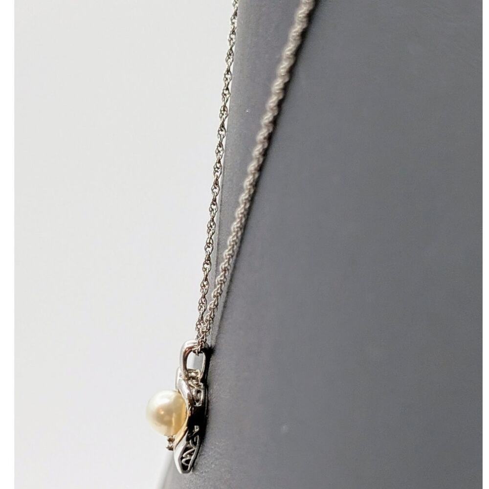 Alwand Vahan 14K Gold 925 Sterling Diamond Pearl Heart Pendant Necklace - Picture 4 of 9